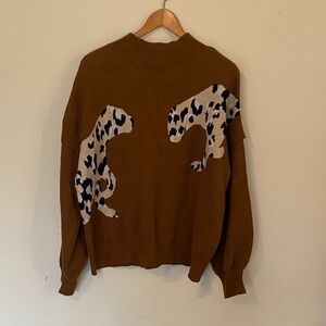 crown & ivy Brown Animal Pattern Sweater